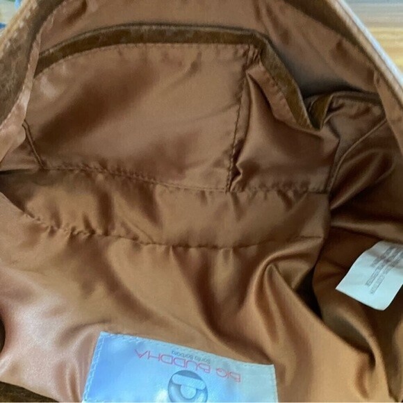 Big Buddha Chocolate Brown Weaved Studded Vegan Leather Turn Lock Shoulder Bag - Picture 10 of 11